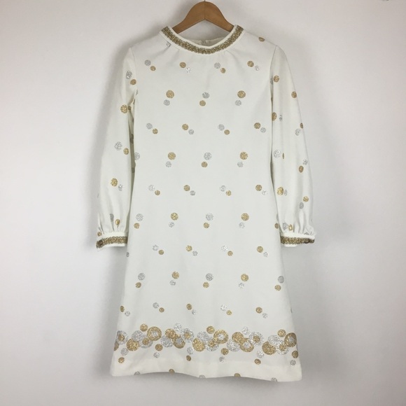 1960’s MOD Space Age Metallic Circles Long Sleeve Dress Aprox M - Picture 1 of 15